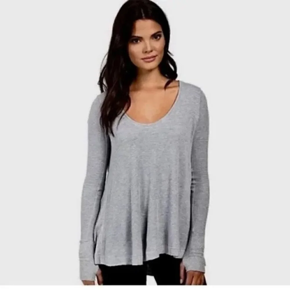 Free People We‎ the Free Light Gray Malibu Thermal Long Sleeve XS